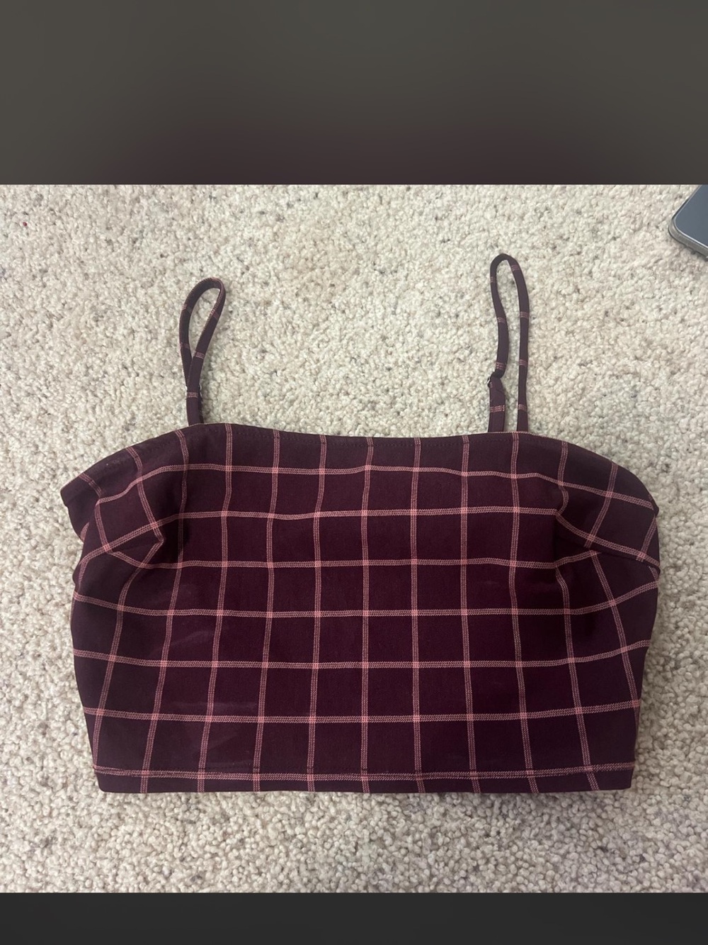 Forever 21 Burgundy Plaid Crop Top with Pink Grid